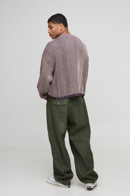 Oversized Boxy Ribbed Mixed Yarn Knitted Jumper - Image 2
