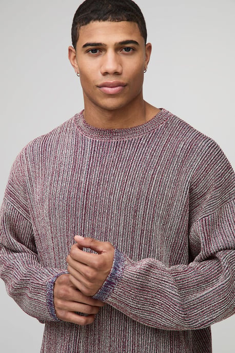 Oversized Boxy Ribbed Mixed Yarn Knitted Jumper - Image 3