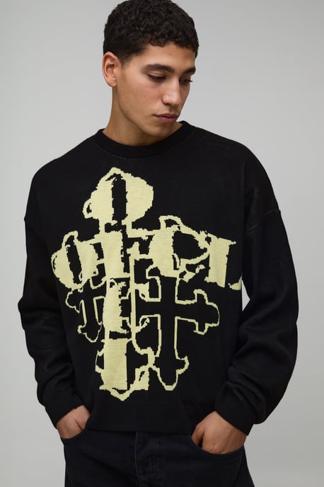 Relaxed Boxy Gothic Jacquard Knitted Jumper - Image 1