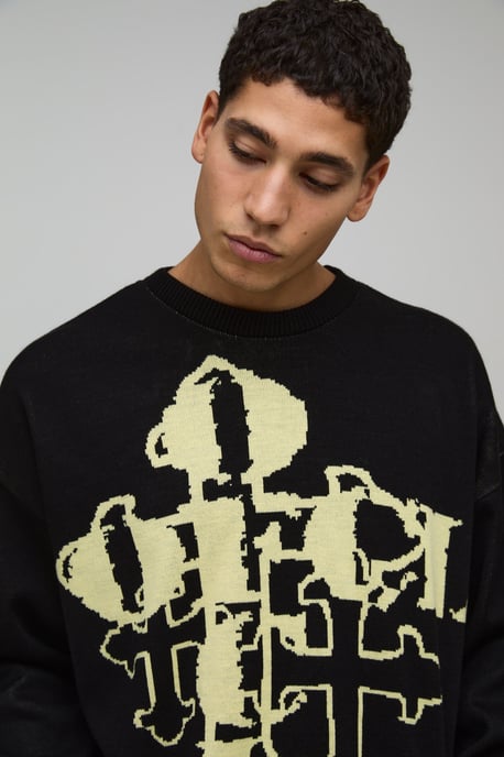 Relaxed Boxy Gothic Jacquard Knitted Jumper - Image 3