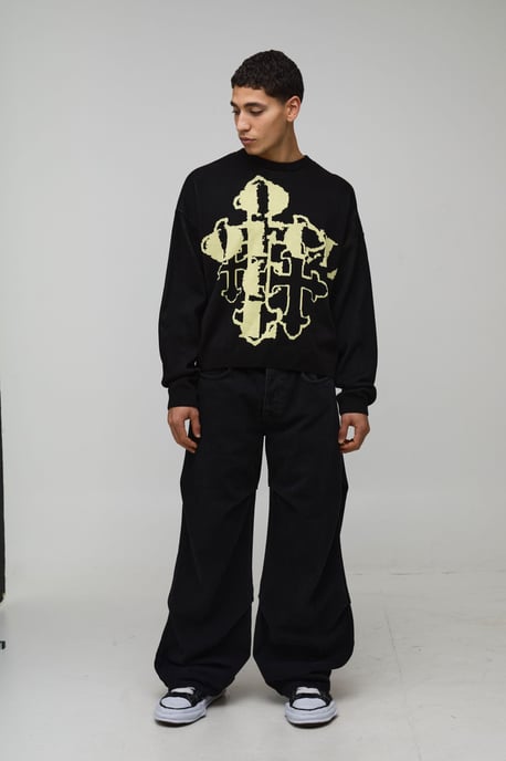 Relaxed Boxy Gothic Jacquard Knitted Jumper - Image 4