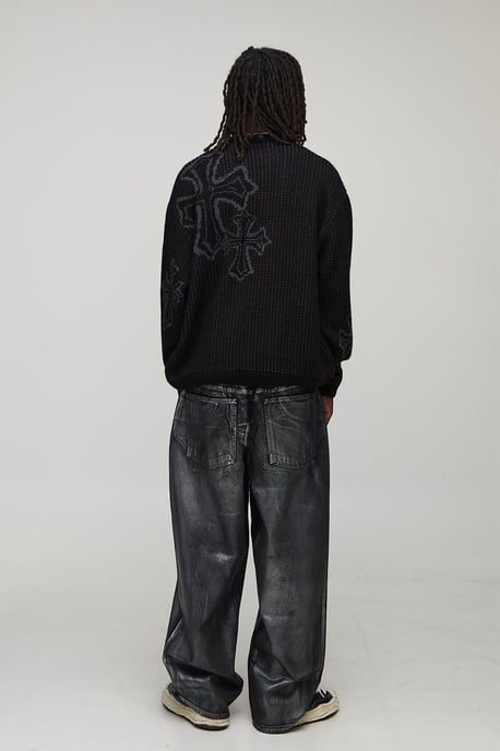 Oversized Boxy Fluffy Cross Jacquard Knitted Jumper - Image 2