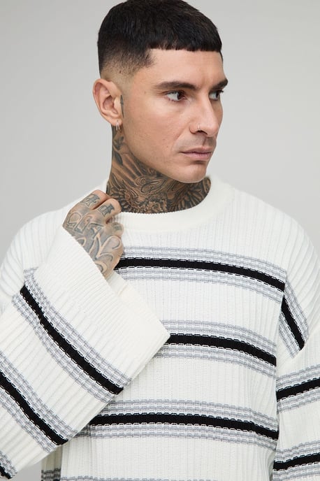 Tall Ribbed Knit Wide Sleeve Boxy Oversized Jumper - Image 3
