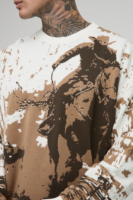 Tall Western Jacquard Oversized Jumper - Image 3