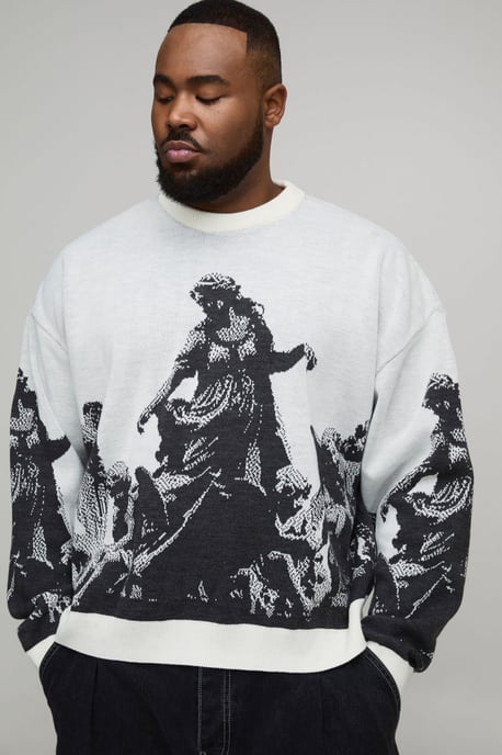 Plus Oversized Renaissance Jacquard Knitted Jumper - Image 1
