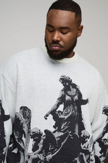 Plus Oversized Renaissance Jacquard Knitted Jumper - Image 3