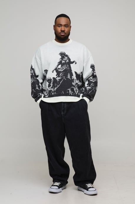 Plus Oversized Renaissance Jacquard Knitted Jumper - Image 4