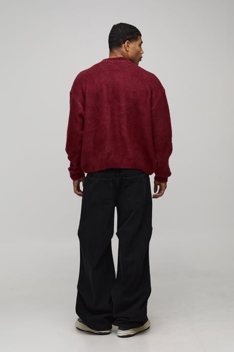 Oversized Boxy Brushed Abstract Face Knitted Jumper - Image 2