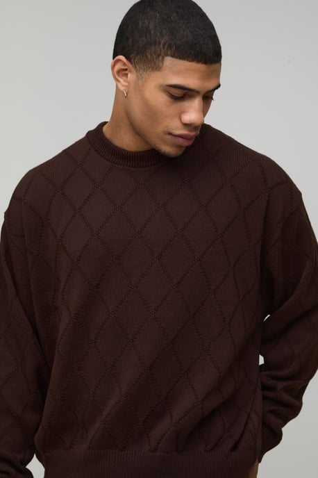 Oversized Boxy Diamond Stitch Knitted Jumper - Image 3
