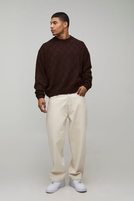 Oversized Boxy Diamond Stitch Knitted Jumper - Image 4