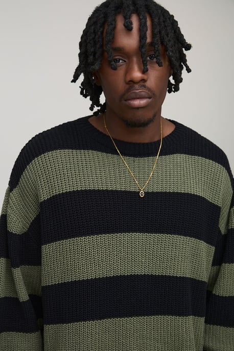 Tall Oversized Boxy Stripe Distressed Knitted Jumper - Image 3