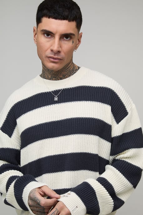 Tall Boxy Distressed Striped Knitted Jumper - Image 3