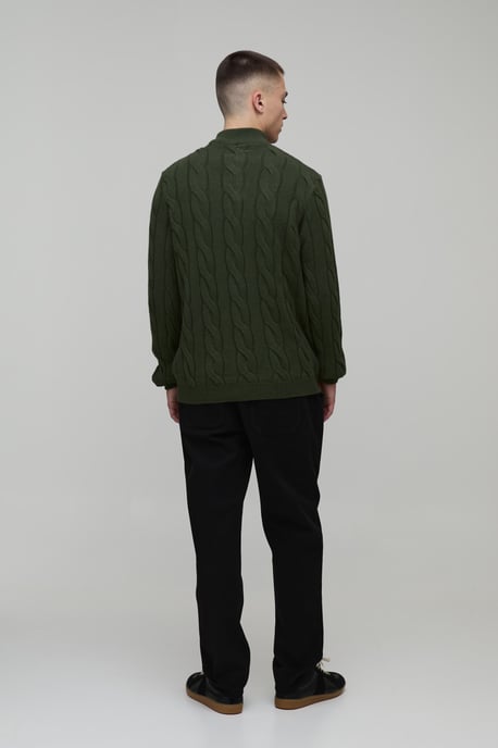 Regular Fit Cable Knitted 1/4 Zip Jumper - Image 2