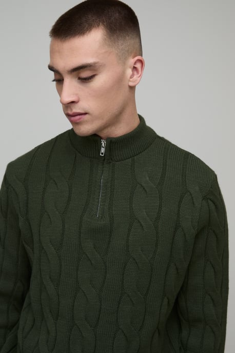 Regular Fit Cable Knitted 1/4 Zip Jumper - Image 3
