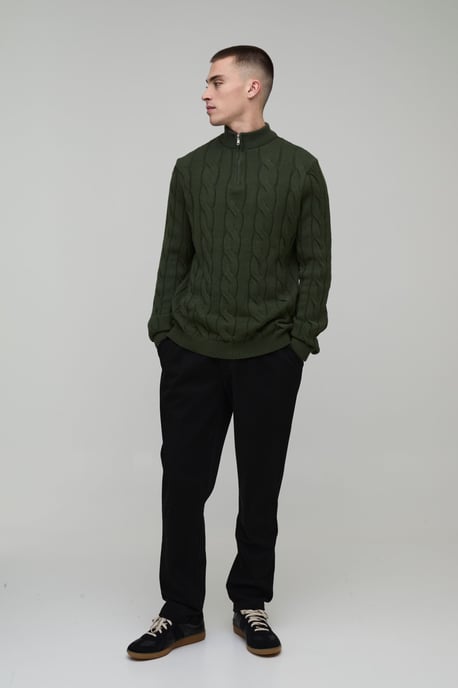 Regular Fit Cable Knitted 1/4 Zip Jumper - Image 4
