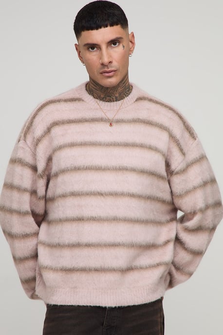 Tall Oversized Boxy Brushed Ombre Stripe Knitted Jumper - Image 1
