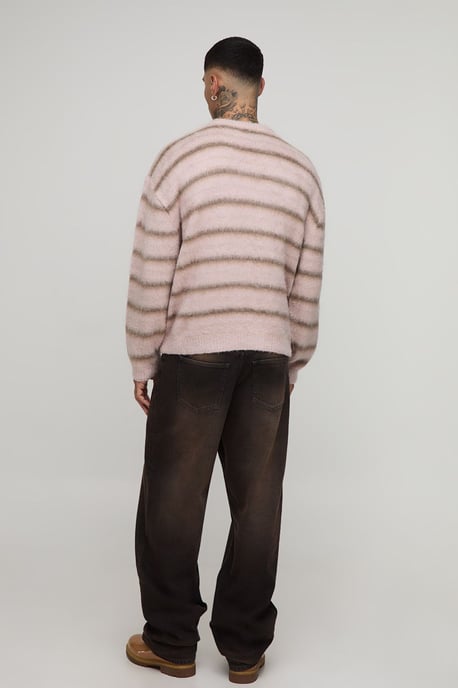 Tall Oversized Boxy Brushed Ombre Stripe Knitted Jumper - Image 2
