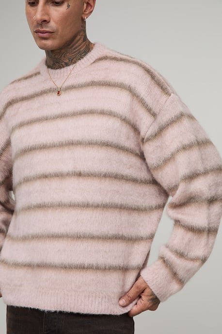 Tall Oversized Boxy Brushed Ombre Stripe Knitted Jumper - Image 3