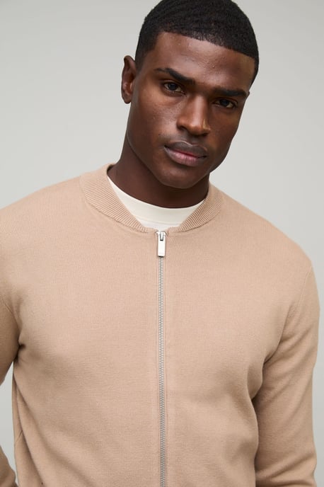 Regular Fit Smart Knitted Bomber Jacket - Image 3