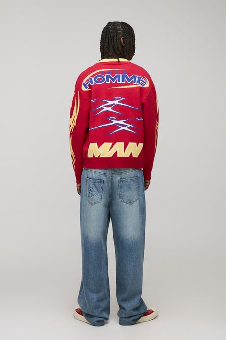 Oversized Boxy Moto Varsity Knitted Harrington Jacket - Image 2
