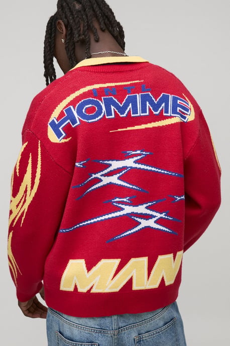 Oversized Boxy Moto Varsity Knitted Harrington Jacket - Image 3