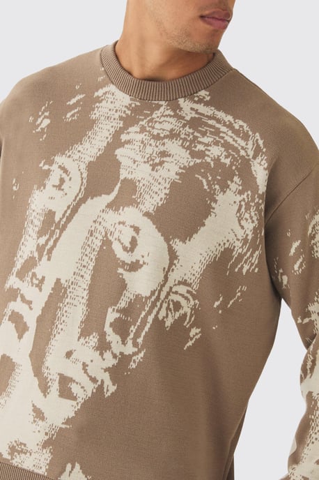 Oversized Renaissance Face Knit Jumper - Image 3