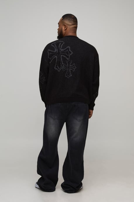 Plus Oversized Boxy Fluffy Cross Jacquard Knitted Jumper - Image 2