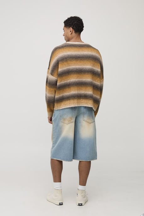 Oversized Boxy Fit Ombre Stripe ATHL Graphic Knitted Jumper - Image 2