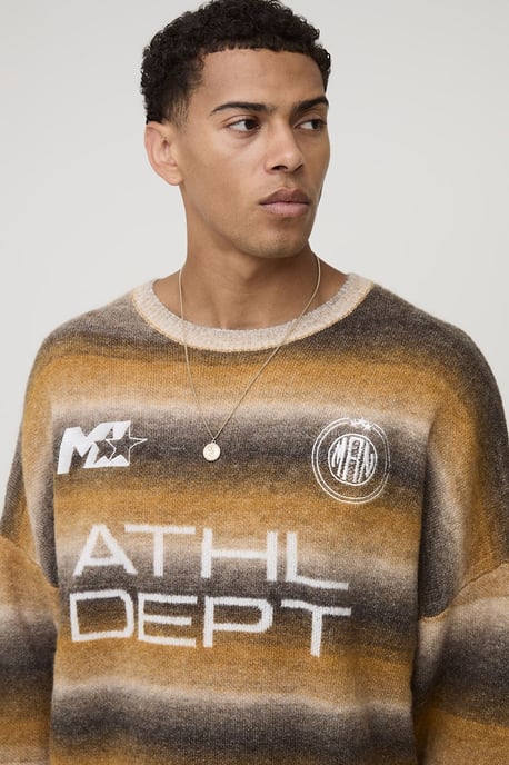 Oversized Boxy Fit Ombre Stripe ATHL Graphic Knitted Jumper - Image 3