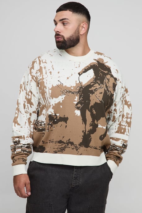 Plus Western Jacquard Oversized Jumper - Image 1
