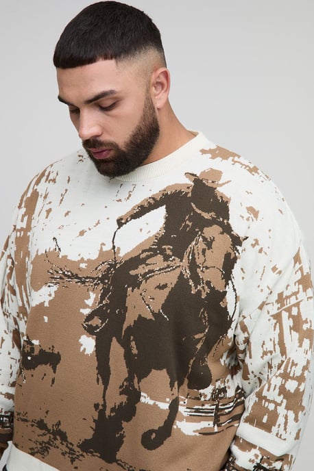 Plus Western Jacquard Oversized Jumper - Image 3