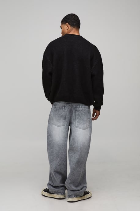 Oversized Boxy Brushed Abstract Face Knitted Jumper - Image 2
