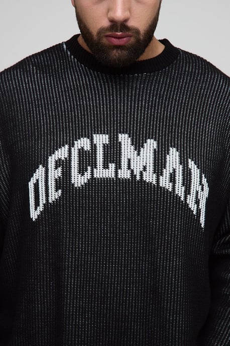 Plus Ribbed Knit Oversized Distressed Varsity Jumper - Image 3