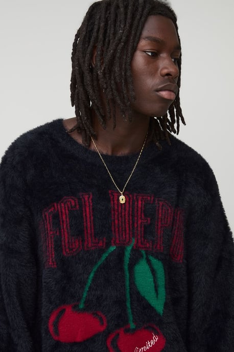 Regular Fit Extreme Fluffy Cherry Graphic Knitted Jumper - Image 3