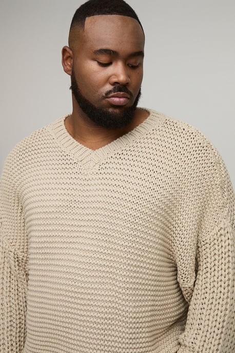 Plus Chunky Knit Oversized V Neck Jumper - Image 3