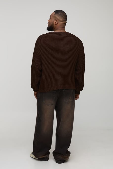 Plus Chunky Knit Oversized V Neck Jumper - Image 2