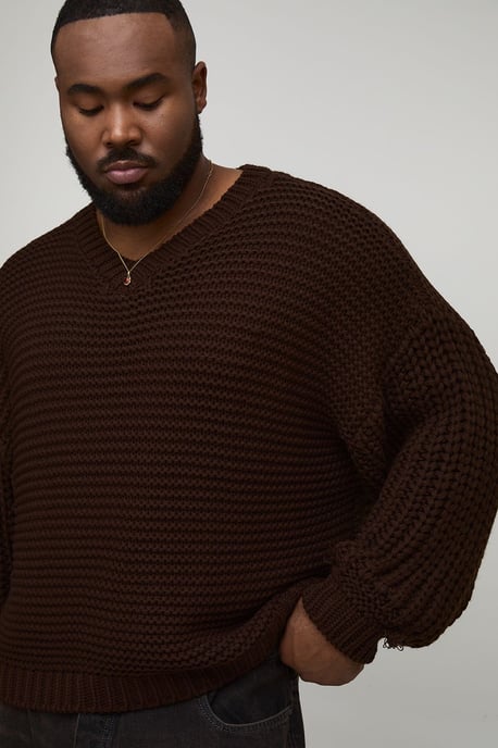 Plus Chunky Knit Oversized V Neck Jumper - Image 3