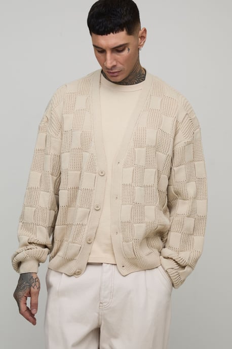 Tall Oversized Mixed Cable Knitted Cardigan - Image 1
