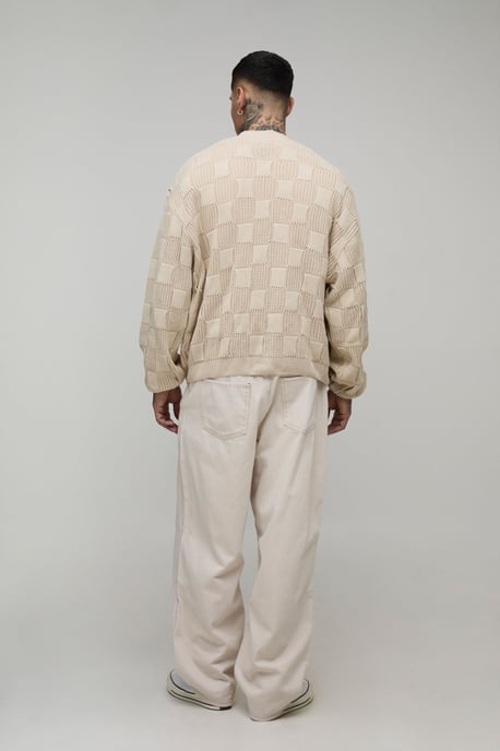 Tall Oversized Mixed Cable Knitted Cardigan - Image 2