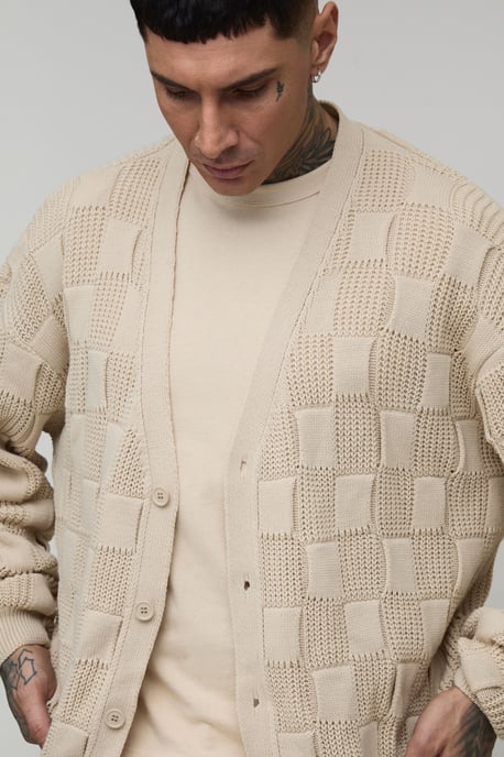 Tall Oversized Mixed Cable Knitted Cardigan - Image 3