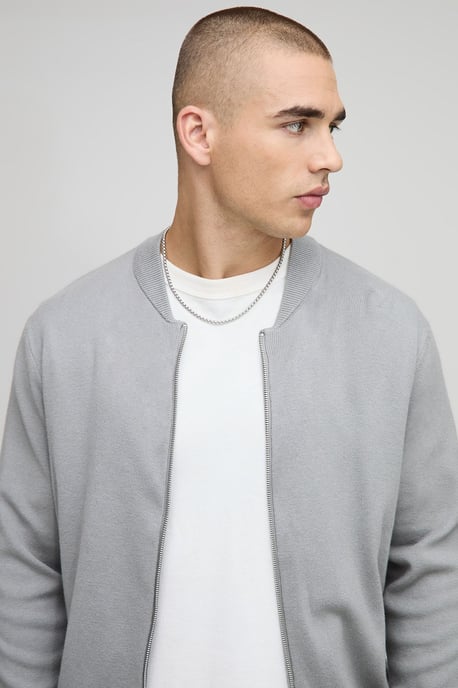 Regular Fit Smart Knitted Bomber Jacket - Image 3