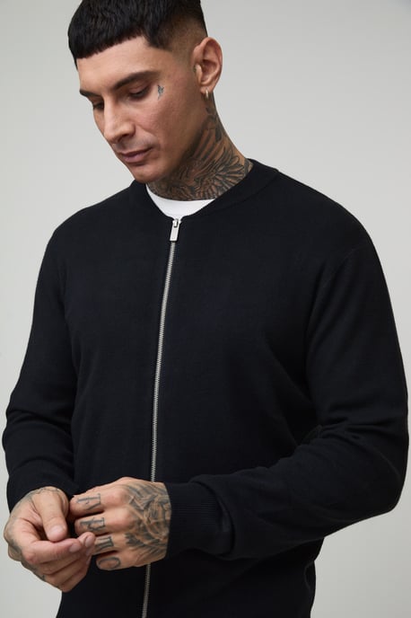 Tall Basic Regular Fit Knitted Bomber Jacket - Image 3