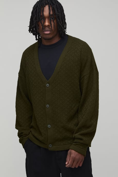Tall Relaxed Fit Basket Knit Cardigan - Image 1