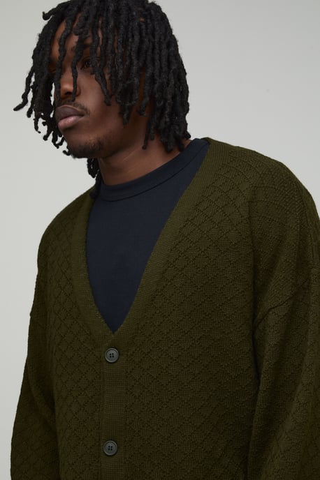 Tall Relaxed Fit Basket Knit Cardigan - Image 3