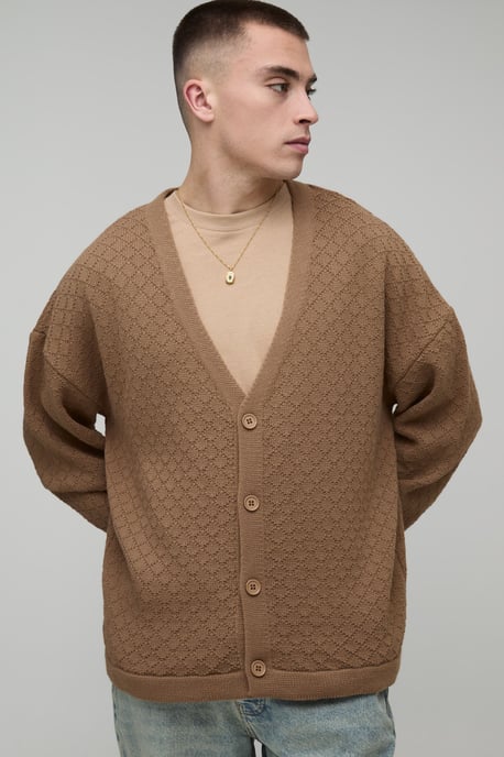 Relaxed Fit Basket Knit Cardigan - Image 1