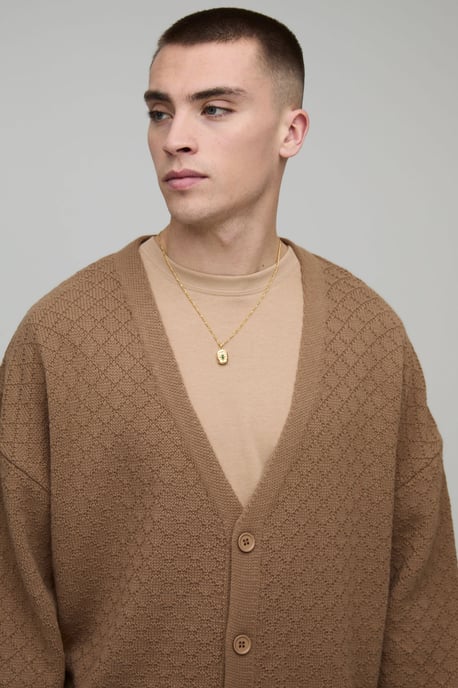 Relaxed Fit Basket Knit Cardigan - Image 3