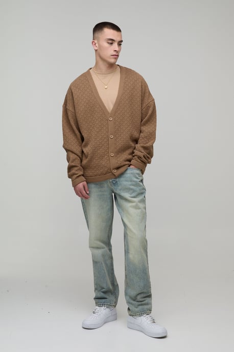 Relaxed Fit Basket Knit Cardigan - Image 4