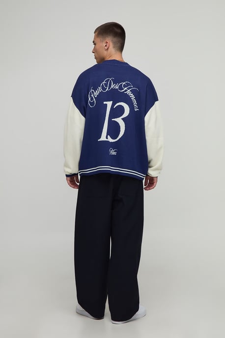 Oversized Varsity Jacquard Knitted Cardigan - Image 2
