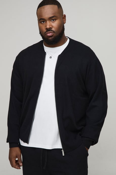 Plus Basic Regular Fit Knitted Bomber Jacket - Image 1
