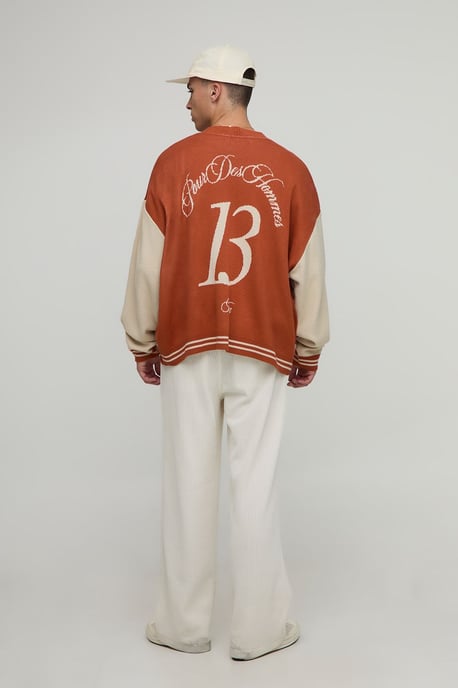 Oversized Varsity Jacquard Knitted Cardigan - Image 2